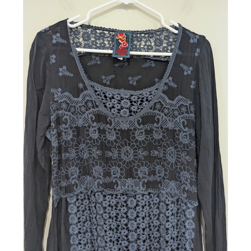 Johnny Was Indigo Blue Embroidered Cupra Rayon Dress Size Small - Picture 2 of 6